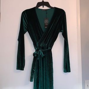 ASOS velvet green wrap dress